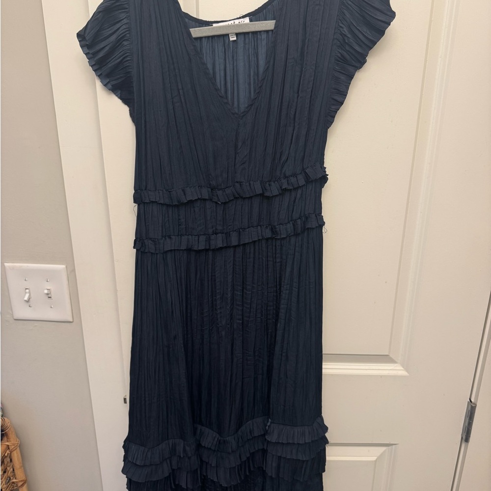 Current Air Navy Pleated Midi Dress